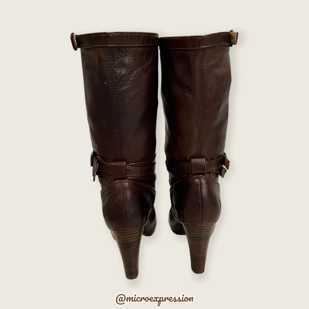 $369 Frye Miranda Slouch Mid Calf Brown Leather Casual Formal Stiletto Booties - Picture 5 of 12